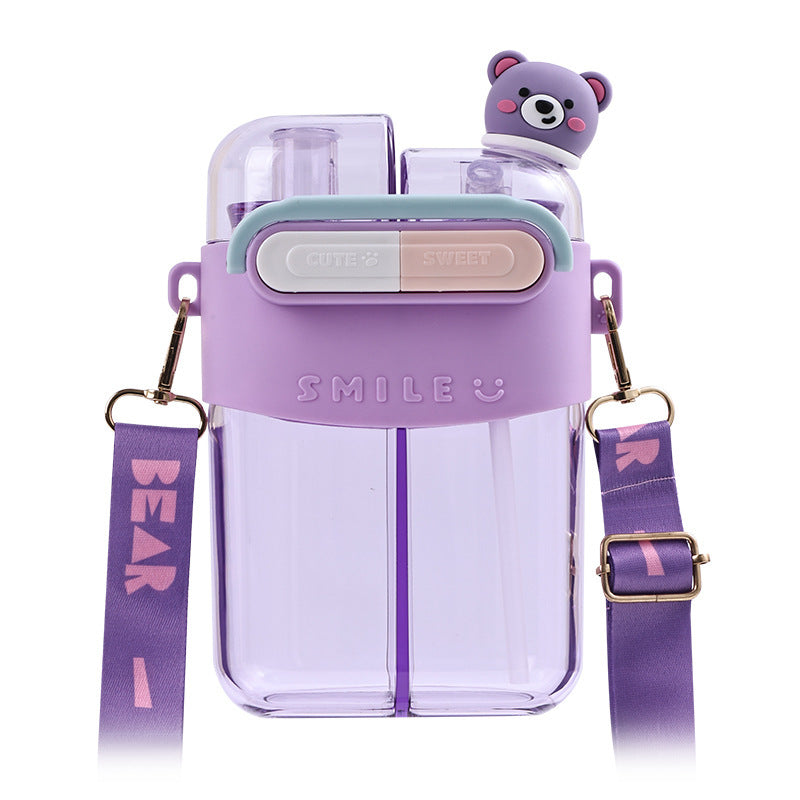 Tritan Water Bottle with Character Design and Shoulder Carry