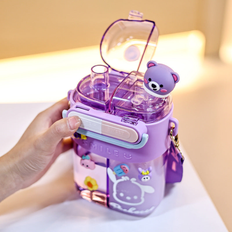 Tritan Water Bottle with Character Design and Shoulder Carry