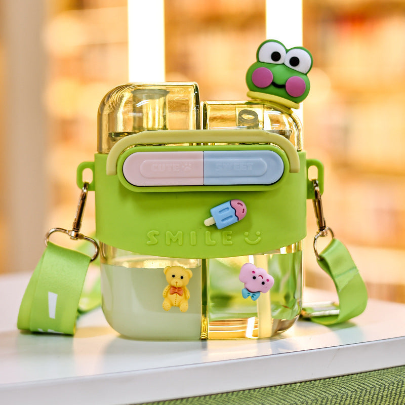 Tritan Water Bottle with Character Design and Shoulder Carry