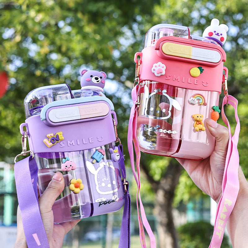 Tritan Water Bottle with Character Design and Shoulder Carry