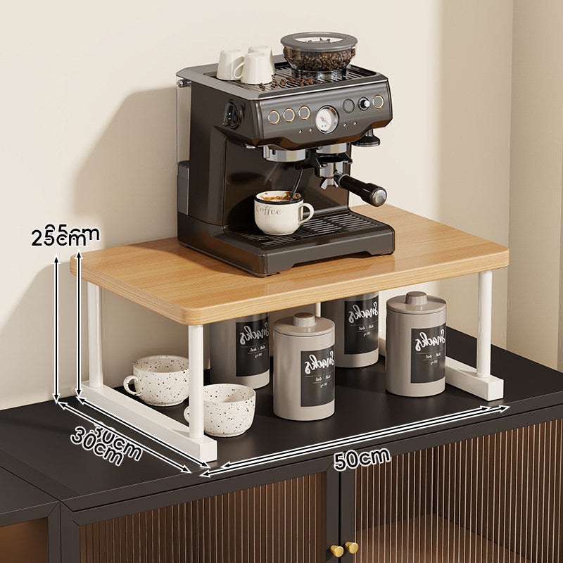 Two-Tier Countertop Coffee Station Shelf Riser with Walnut-Finish Top and Metal Frame