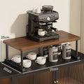 Two-Tier Countertop Coffee Station Shelf Riser with Walnut-Finish Top and Metal Frame