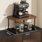 Two-Tier Countertop Coffee Station Shelf Riser with Walnut-Finish Top and Metal Frame