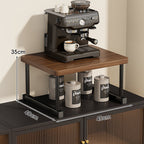 Two-Tier Countertop Coffee Station Shelf Riser with Walnut-Finish Top and Metal Frame