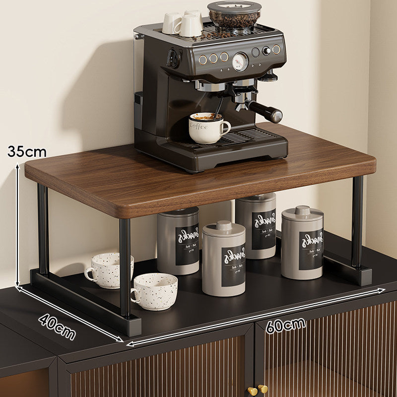 Two-Tier Countertop Coffee Station Shelf Riser with Walnut-Finish Top and Metal Frame