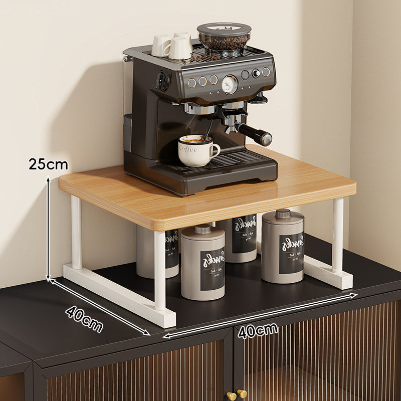 Two-Tier Countertop Coffee Station Shelf Riser with Walnut-Finish Top and Metal Frame