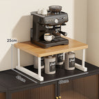 Two-Tier Countertop Coffee Station Shelf Riser with Walnut-Finish Top and Metal Frame