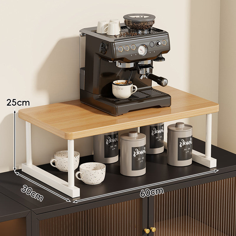 Two-Tier Countertop Coffee Station Shelf Riser with Walnut-Finish Top and Metal Frame