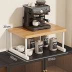 Two-Tier Countertop Coffee Station Shelf Riser with Walnut-Finish Top and Metal Frame