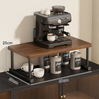 Two-Tier Countertop Coffee Station Shelf Riser with Walnut-Finish Top and Metal Frame