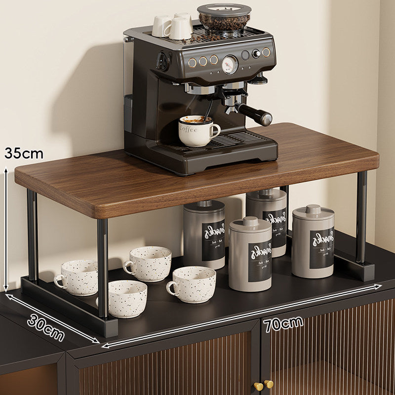 Two-Tier Countertop Coffee Station Shelf Riser with Walnut-Finish Top and Metal Frame