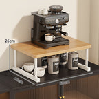 Two-Tier Countertop Coffee Station Shelf Riser with Walnut-Finish Top and Metal Frame