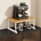 Two-Tier Countertop Coffee Station Shelf Riser with Walnut-Finish Top and Metal Frame