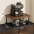 Two-Tier Countertop Coffee Station Shelf Riser with Walnut-Finish Top and Metal Frame