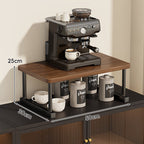 Two-Tier Countertop Coffee Station Shelf Riser with Walnut-Finish Top and Metal Frame