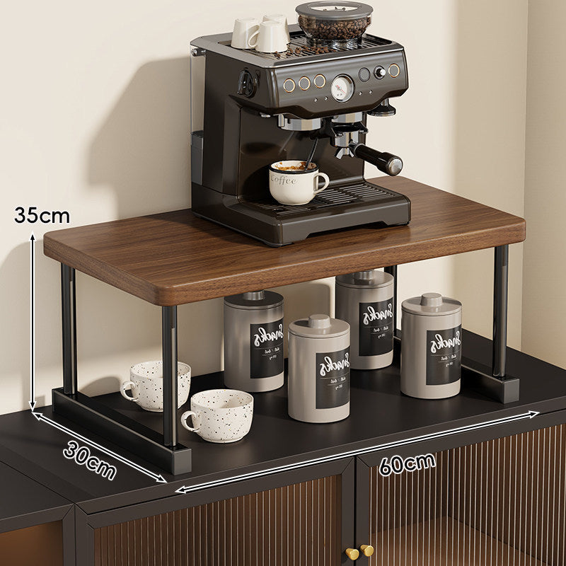 Two-Tier Countertop Coffee Station Shelf Riser with Walnut-Finish Top and Metal Frame