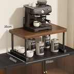 Two-Tier Countertop Coffee Station Shelf Riser with Walnut-Finish Top and Metal Frame