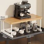 Two-Tier Countertop Coffee Station Shelf Riser with Walnut-Finish Top and Metal Frame