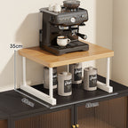 Two-Tier Countertop Coffee Station Shelf Riser with Walnut-Finish Top and Metal Frame