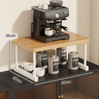 Two-Tier Countertop Coffee Station Shelf Riser with Walnut-Finish Top and Metal Frame