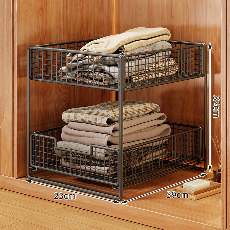 Two-Tier Sliding Wire Mesh Closet Drawer Organiser, 39 x 23 x 32 cm