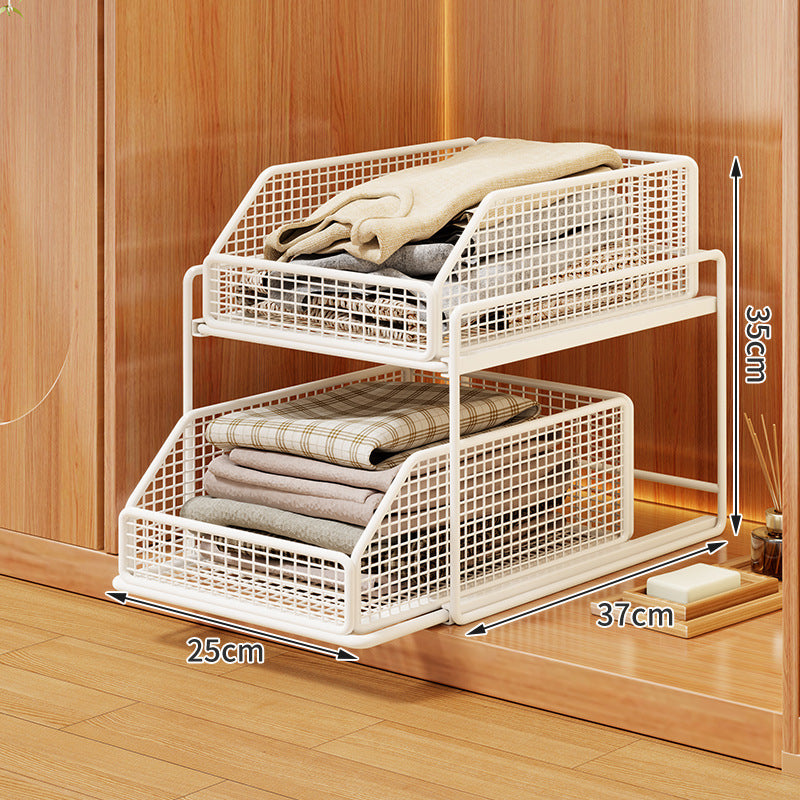 Two-Tier Sliding Wire Mesh Closet Drawer Organiser, 39 x 23 x 32 cm
