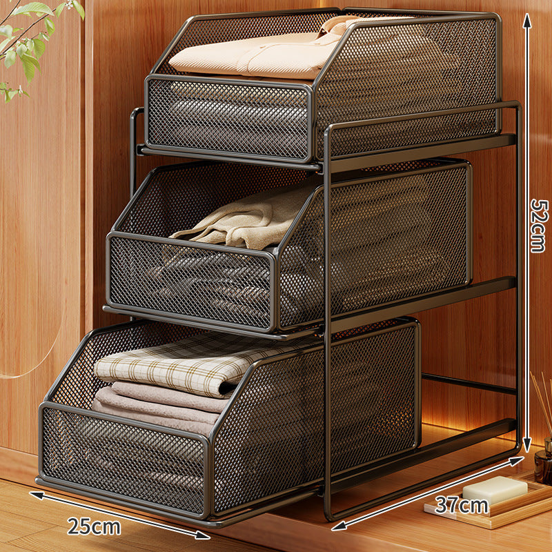 Two-Tier Sliding Wire Mesh Closet Drawer Organiser, 39 x 23 x 32 cm