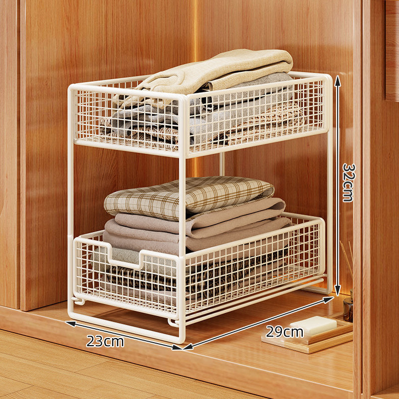 Two-Tier Sliding Wire Mesh Closet Drawer Organiser, 39 x 23 x 32 cm