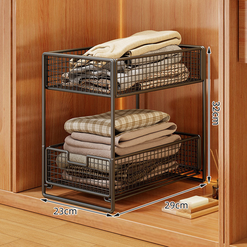 Two-Tier Sliding Wire Mesh Closet Drawer Organiser, 39 x 23 x 32 cm