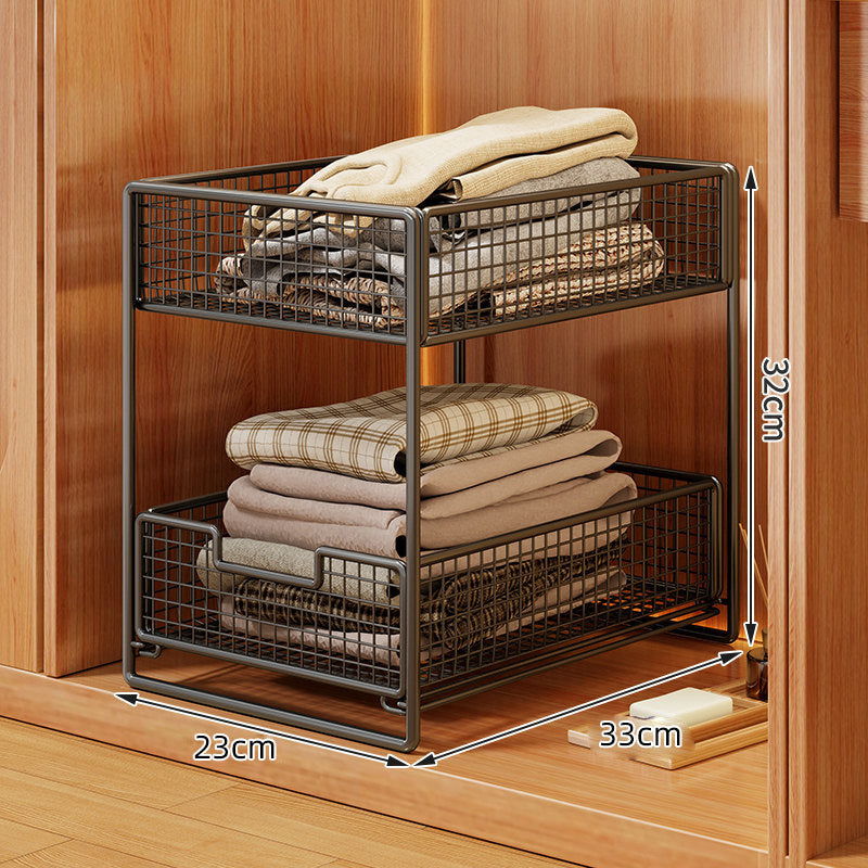 Two-Tier Sliding Wire Mesh Closet Drawer Organiser, 39 x 23 x 32 cm