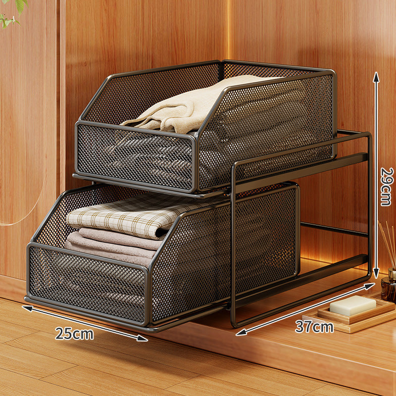 Two-Tier Sliding Wire Mesh Closet Drawer Organiser, 39 x 23 x 32 cm