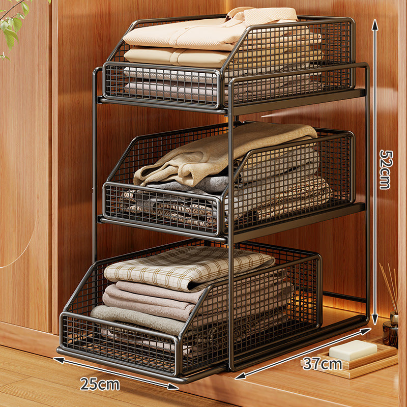 Two-Tier Sliding Wire Mesh Closet Drawer Organiser, 39 x 23 x 32 cm