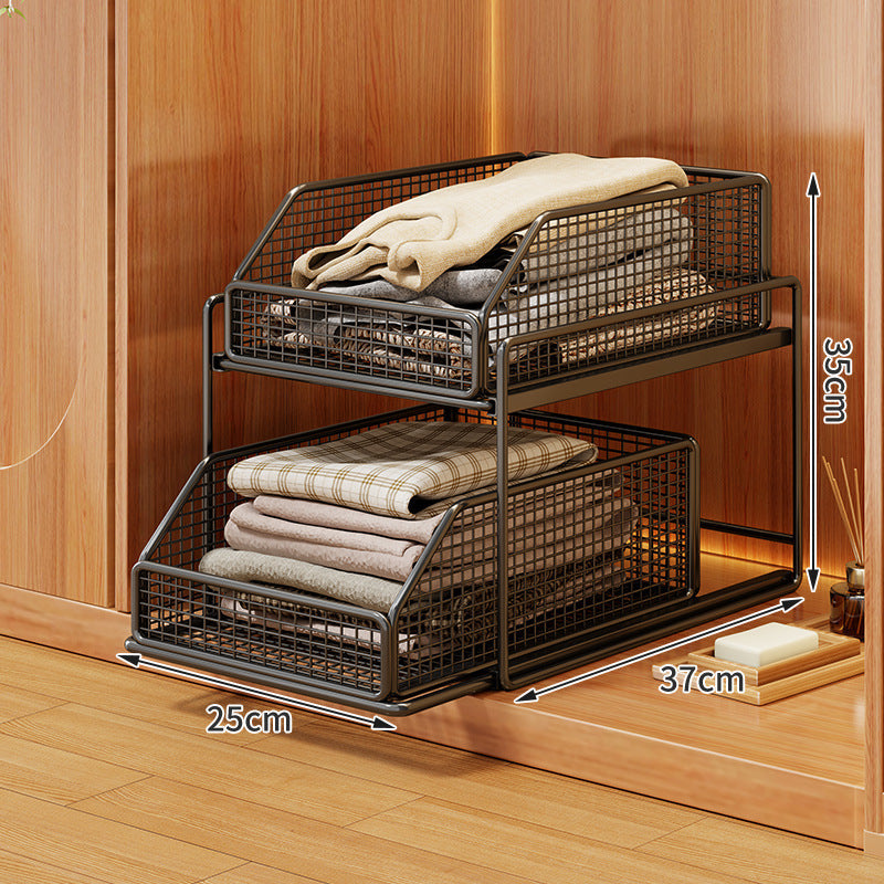 Two-Tier Sliding Wire Mesh Closet Drawer Organiser, 39 x 23 x 32 cm