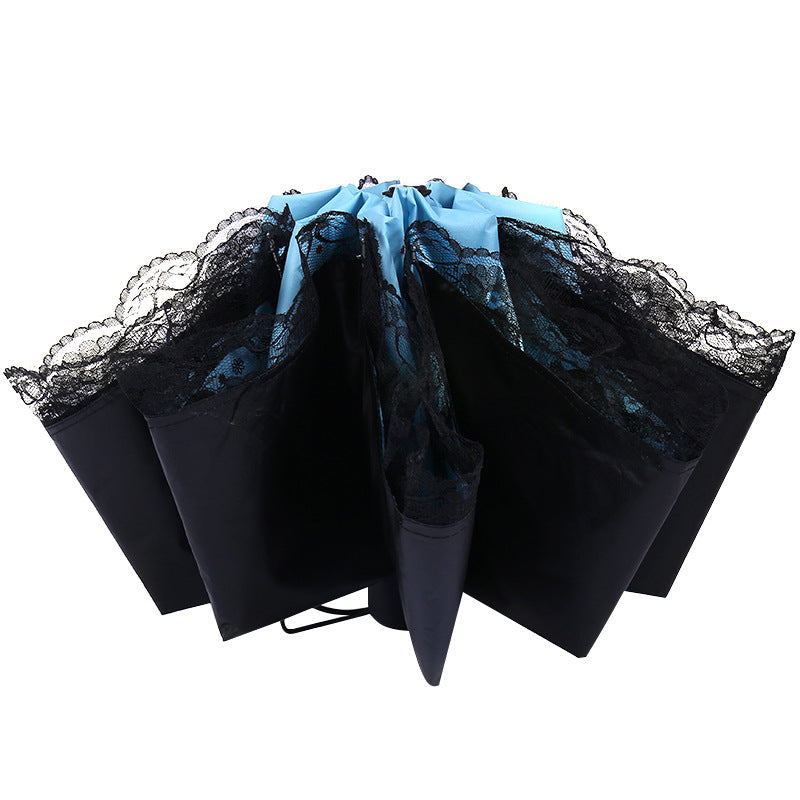 Women's Sun Umbrella with Butterfly and Floral Design - UV Protection, Lace Tip, view 4