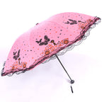 Women's Sun Umbrella with Butterfly and Floral Design - UV Protection, Lace Tip, view 8