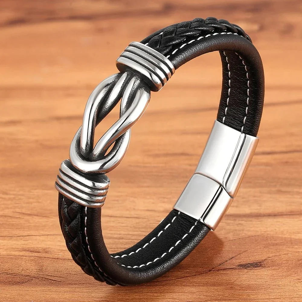 Unisex Eternal Love Knot Leather Bracelet - Adjustable, Black, view 9