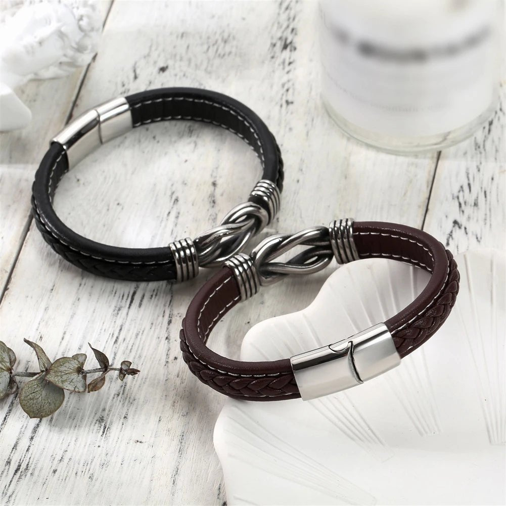 Unisex Eternal Love Knot Leather Bracelet - Adjustable, Black, view 5