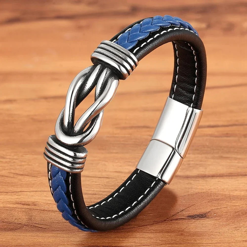 Unisex Eternal Love Knot Leather Bracelet - Adjustable, Black, view 11