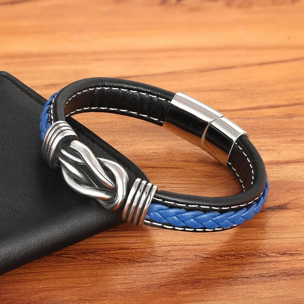 Unisex Eternal Love Knot Leather Bracelet - Adjustable, Black, view 7