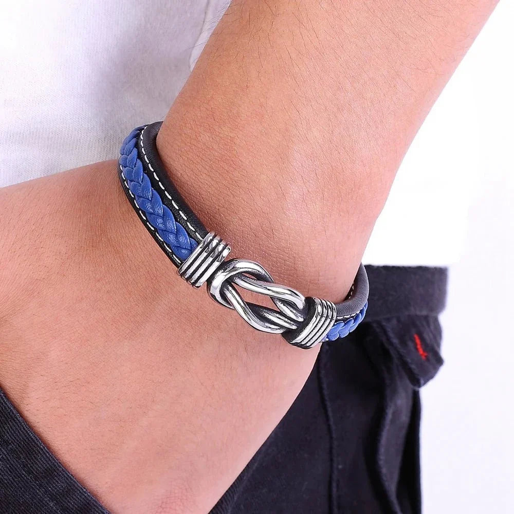 Unisex Eternal Love Knot Leather Bracelet - Adjustable, Black, view 3