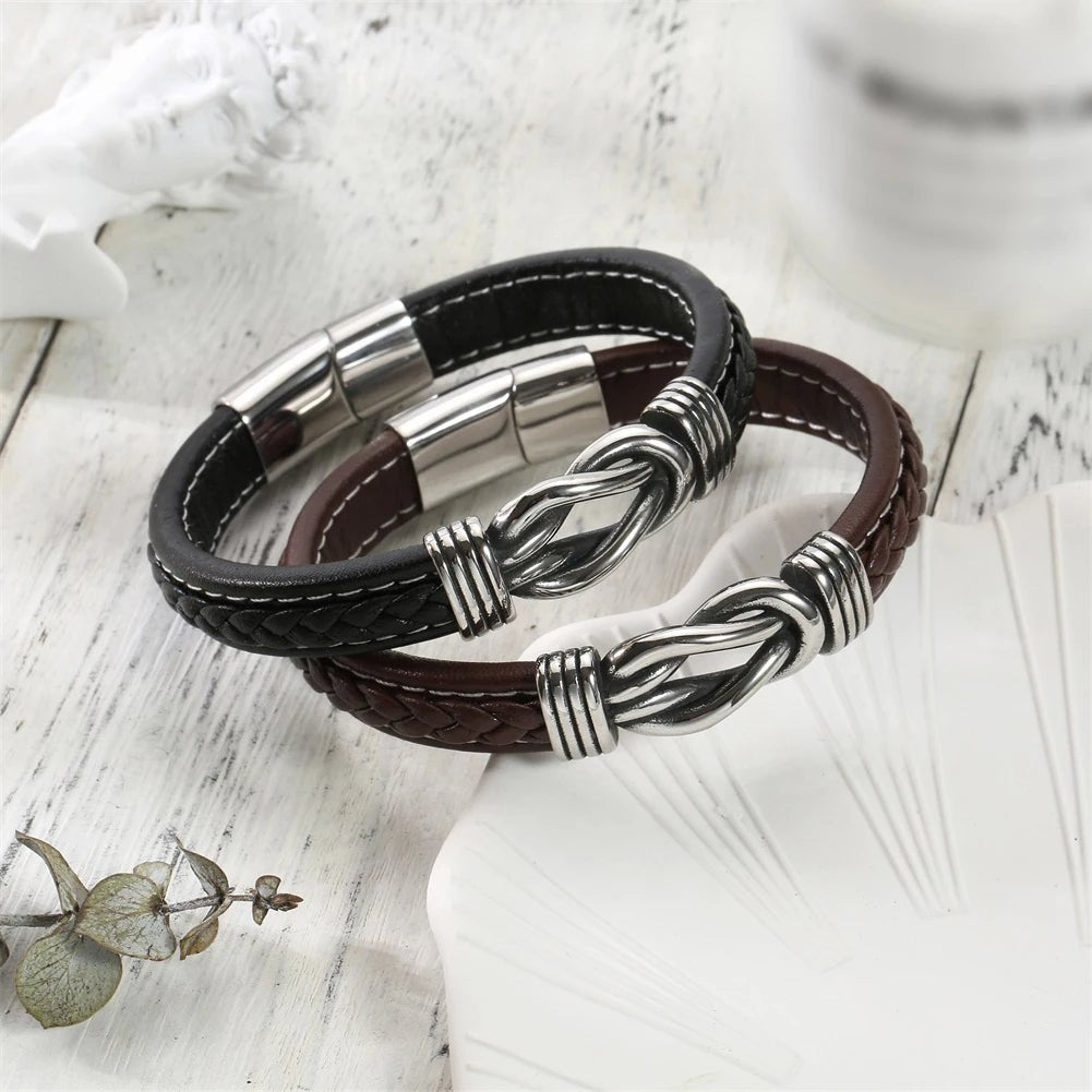 Unisex Eternal Love Knot Leather Bracelet - Adjustable, Black, view 4