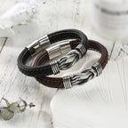 Unisex Eternal Love Knot Leather Bracelet - Adjustable, Black, view 4