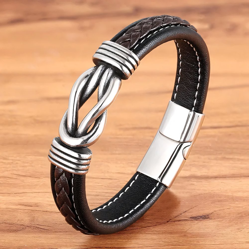 Unisex Eternal Love Knot Leather Bracelet - Adjustable, Black, view 10