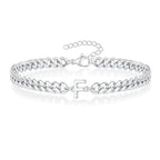 Unisex Stainless Steel Cuban Link Bracelet with Letter Initial, Adjustable 20–25cm