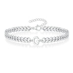 Unisex Stainless Steel Cuban Link Bracelet with Letter Initial, Adjustable 20–25cm