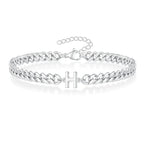 Unisex Stainless Steel Cuban Link Bracelet with Letter Initial, Adjustable 20–25cm