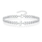 Unisex Stainless Steel Cuban Link Bracelet with Letter Initial, Adjustable 20–25cm