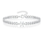 Unisex Stainless Steel Cuban Link Bracelet with Letter Initial, Adjustable 20–25cm