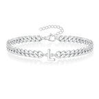 Unisex Stainless Steel Cuban Link Bracelet with Letter Initial, Adjustable 20–25cm