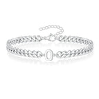 Unisex Stainless Steel Cuban Link Bracelet with Letter Initial, Adjustable 20–25cm